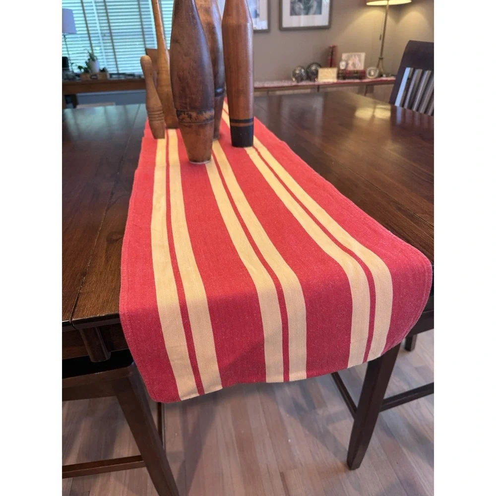 Reversable Farmhouse Rustic Table Runner with 2 Different Patterns 65 x 14 EUC